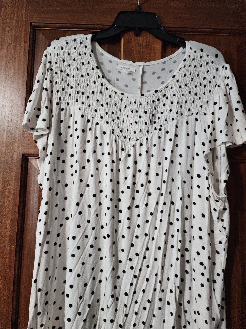 Maurices Polka Dot Smocked Flutter Sleeve Blouse